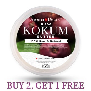 Kokum Butter 8oz. BUY 2 GET 1 FREE Natural 100% Raw Pure Organic For Soap, Body Butter, Hair, Face, and Body. Containers