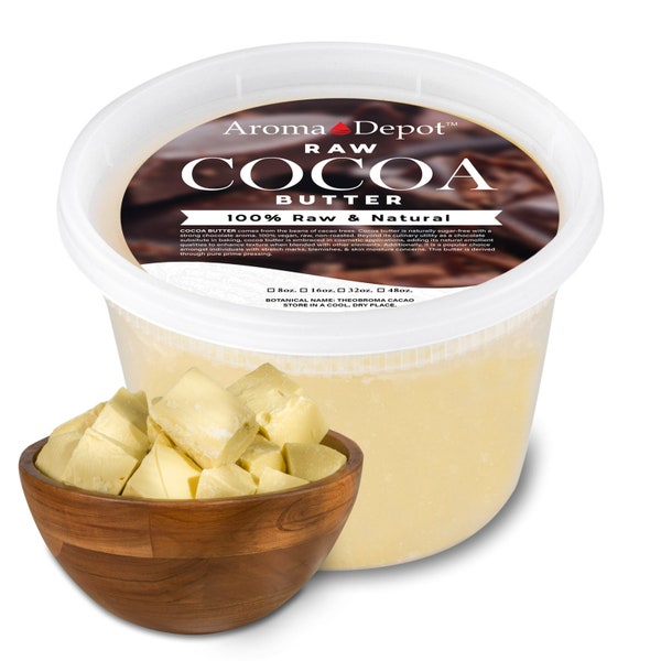 Raw Cocoa Butter Bulk 100% Pure Natural Cold Pressed Cacao FOOD GRADE. For Whole Body, Lip Moisturizer, Hair, Soapmaking, Cream and Lotions.