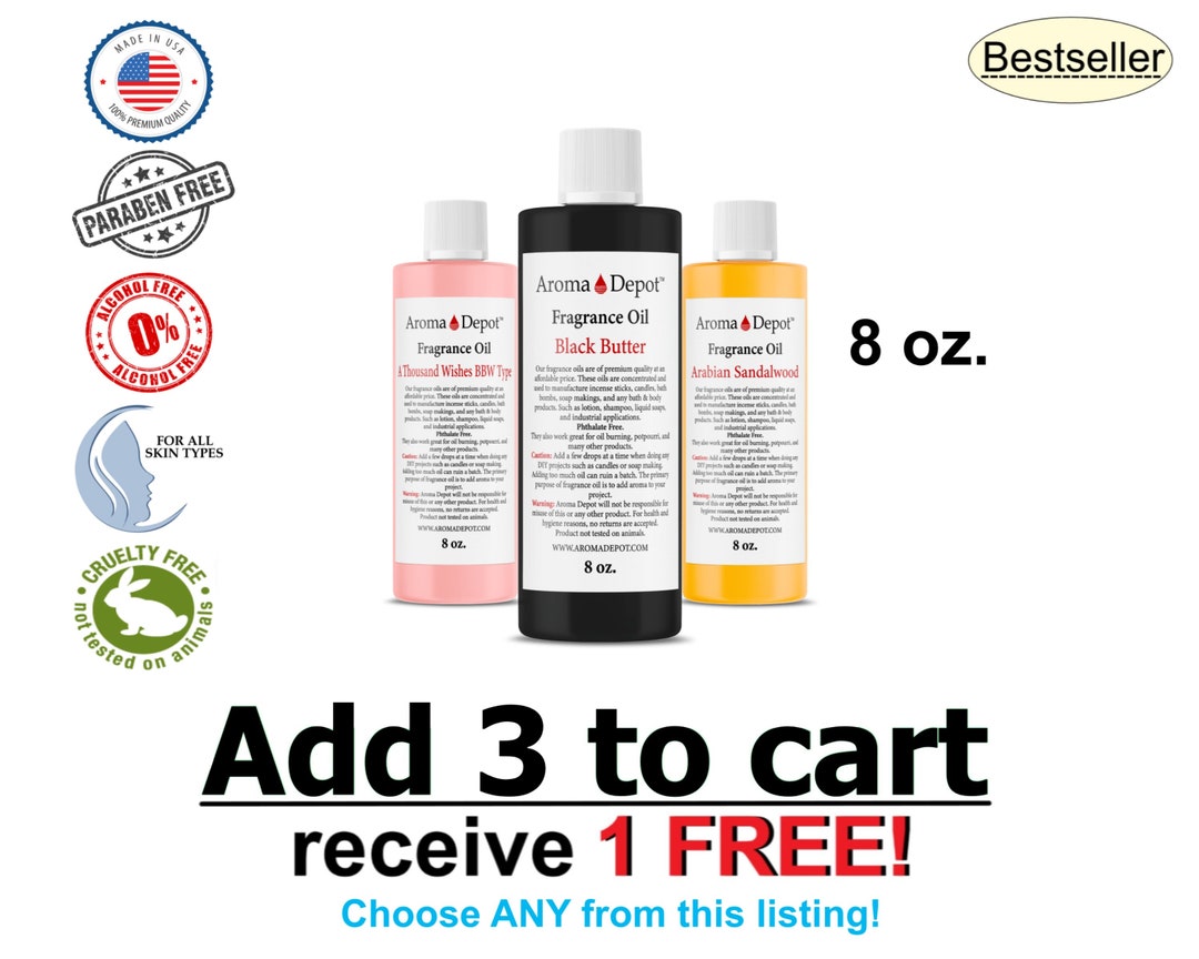 8 Oz. Fragrance Oil for Skincare, Candles, Soap, Incense Sticks and More.  Phthalate Free. Buy 3 Get 1 FREE. 