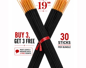 19" Jumbo Incense Sticks XL Hand-Dipped, 30 Sticks -Buy 3, Get 3 Free