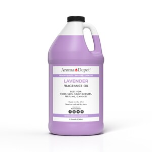 May include: A gallon jug of lavender fragrance oil from Aroma Depot. The label is purple and white and says "Premium Quality - 100% Pure - Undiluted". It also says "Best For: Body, Skin, Soap Burners, Perfume, Candles".