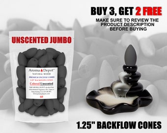 60 Unscented BACKFLOW Charcoal Incense Cones 1.25" OVAL for waterfall smoke burner. Buy 3, Get 2 Free