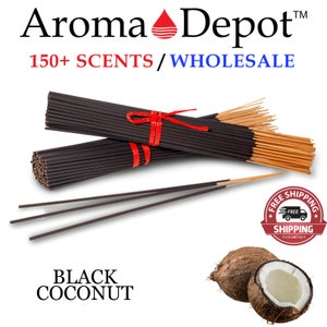 Black Coconut Incense Sticks 11" Handmade, Hand Dipped Natural Variety, BULK Scented, Meditation