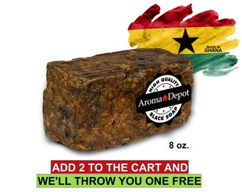Raw African Black Soap Bar 8 oz 100% Natural Organic Unrefined From Ghana - Body Skin Face Acne Repair Buy 2, Get 1 Free