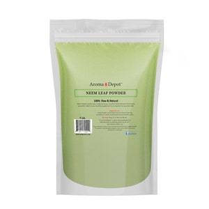 May include: A white resealable bag with a green label containing 1 lb of Neem Leaf Powder. The label reads "Aroma Depot" and "Neem Leaf Powder 100% Raw & Natural".
