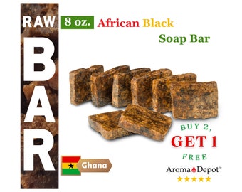 Raw African Black Soap Bar 8 oz 100% Natural Organic Unrefined From Ghana - Body Skin Face Acne Repair Buy 2, Get 1 Free