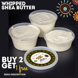 Whipped Shea Butter Unscented Shea Body Butter Handmade I Moisturizer for Glowing Skin, Face, Hair & Body. African Shea Butter. Buy 2 get 1