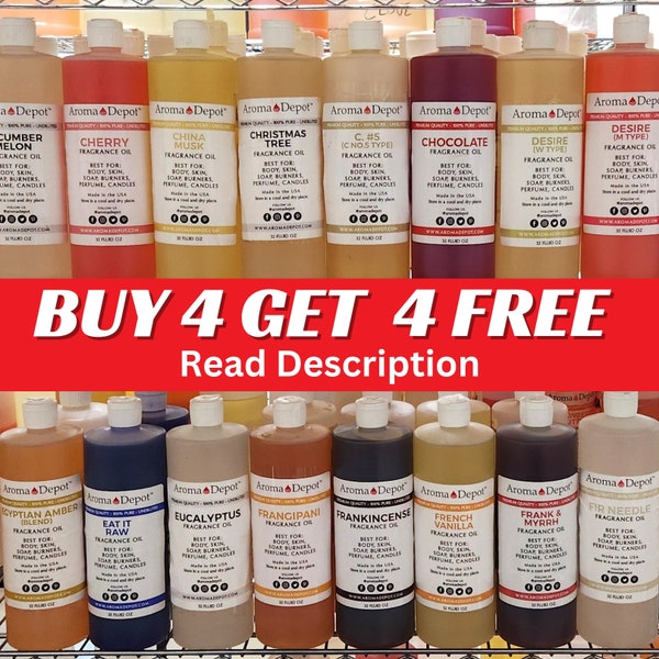 Wholesale Bulk Premium Fragrance Oil Handcrafted for Soap Making, Lotion, Body Scrub, Body Butter, Incense, and Slime. BUY 4, GET 4 FREE!