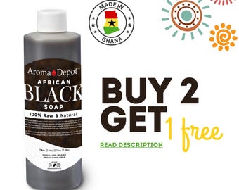 8 oz. Raw African Black Soap Liquid, Unrefined Organic Cleanser. Buy 2, Get 1 Free