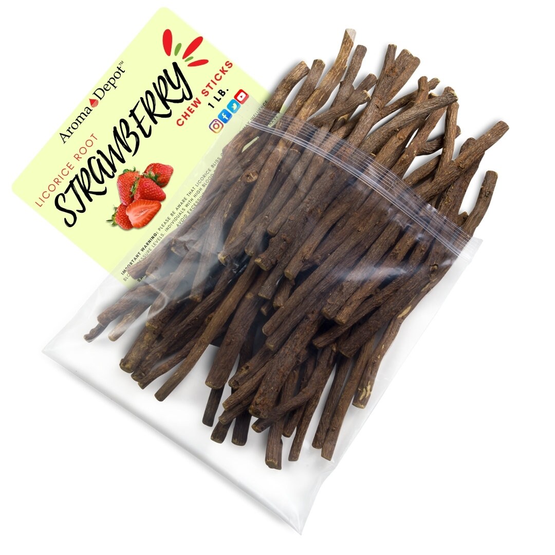 STRAWBERRY Chew Sticks Licorice Root Miswak Stick 100 Pure Flavored
