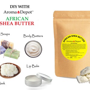 African Shea Butter Yellow or Ivory 100% Pure Organic Natural Raw Grade A Unrefined Wholesale Imported from Ghana. Aroma Depot Shea Butter is 100% Unrefined with an oily, nutty, smoky scent. Butyrospermum parkii. Shea Butter for Budy, Skin, and Hair.