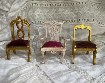 Three Vintage Miniature Dollhouse Chairs