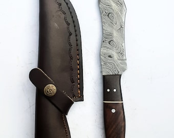 Custom Hand Made Damascus steel Skinner  Hunting Knife With Real Leather Sheath