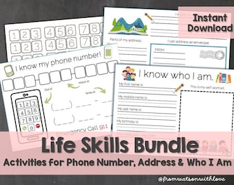Life Skills Practice Set | Printable | Phone Number Activity | Address Worksheet |  Date of Birth | Homeschool Educational Worksheet