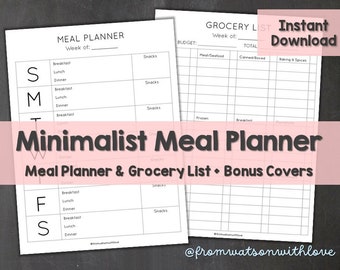 Meal Planner Pages Printable, Weekly Menu Planner, Grocery List, Budget Planner, Homeschool Planner