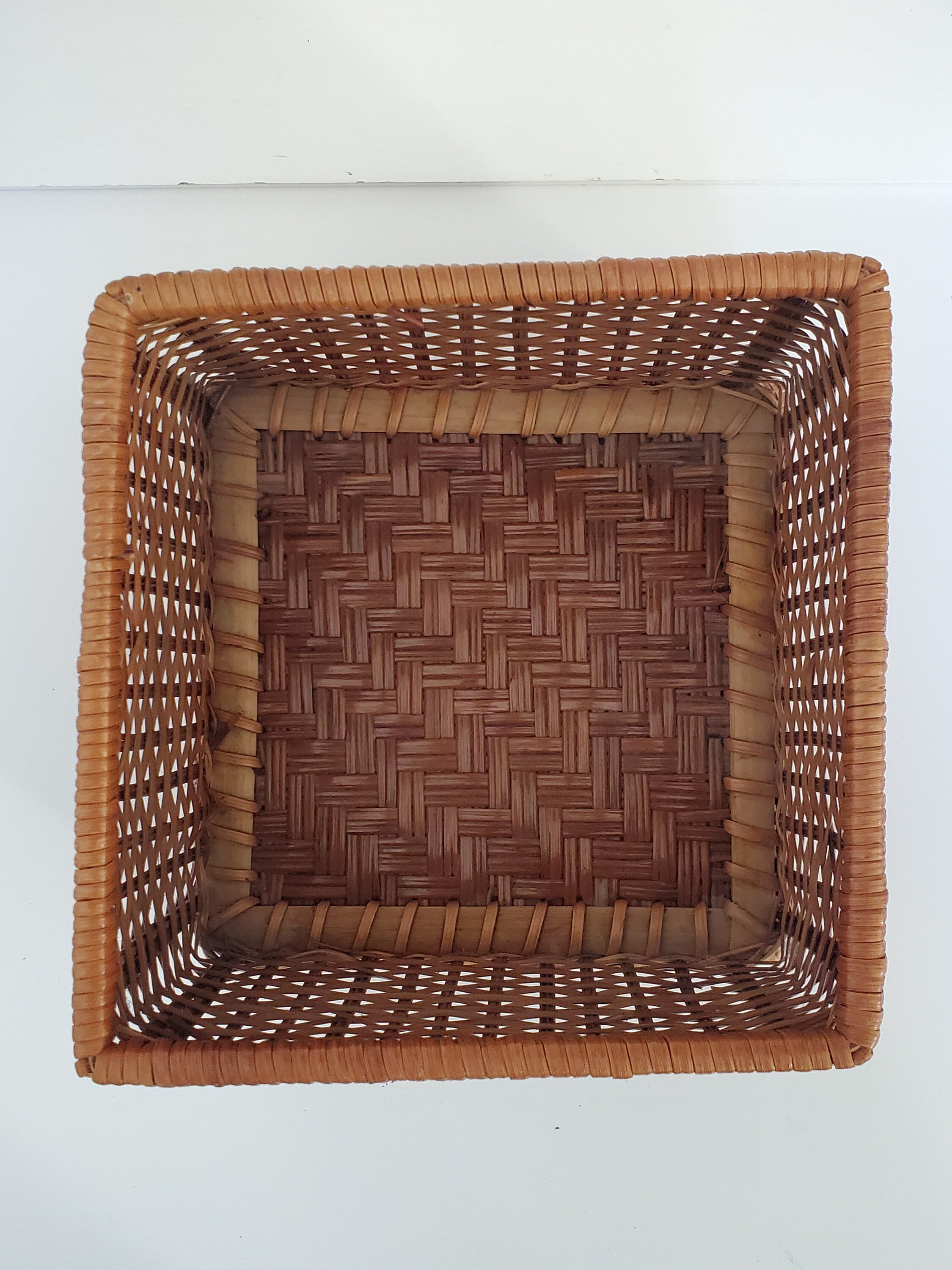 Vintage Square Wicker Basket FREE U.S. SHIPPING Etsy