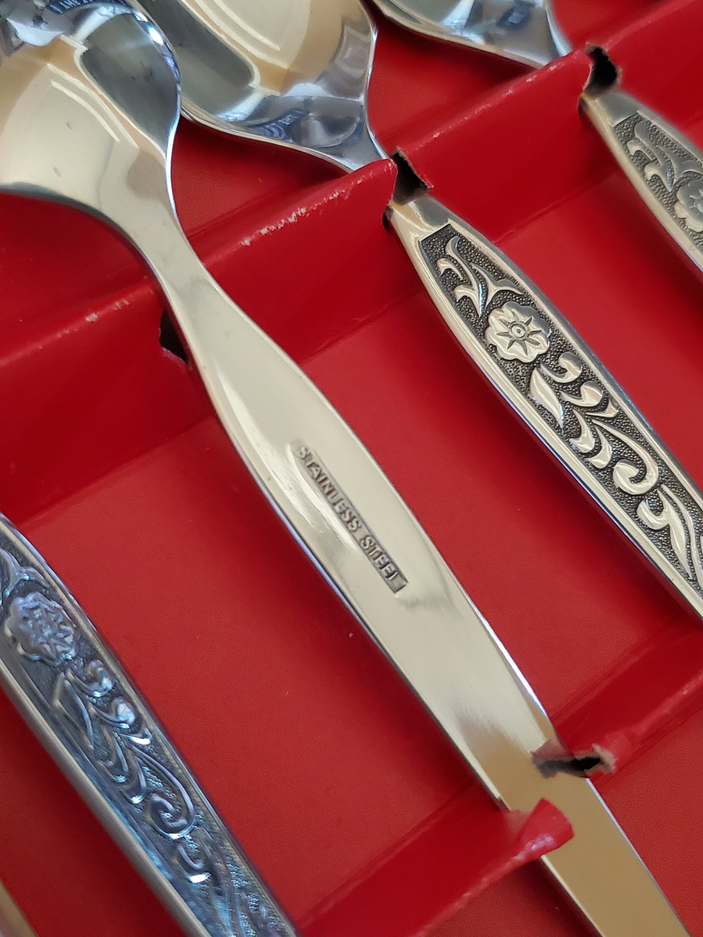 Vintage Asian Floral Teaspoon Set - Stainless Steel Spoons - Etsy