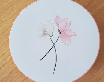 Vintage Japan Floral Motif Lacquerware Round Coaster Set with Case, Drink Coasters, Bar Accessories
