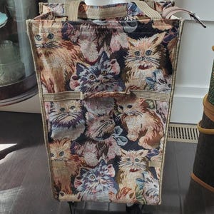 Vintage Cat Tapestry Rolling Shopping Bag | 80s 90s Market Tote | Cottagecore Utility Bag