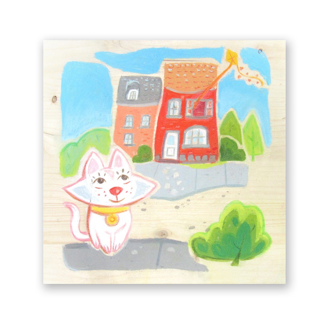 Maison Au Cerf-Volant - Illustration Bois Décoration Chambre Enfant Pastel Art Artisanat Cadeau Enfa