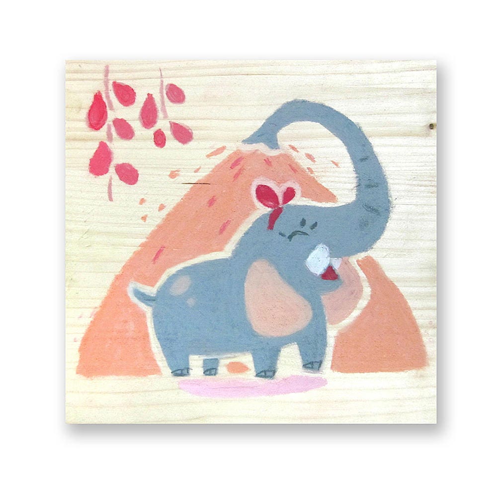 Petit Elephant Au Bain - Illustration Bois Décoration Chambre Enfant Pastel Art Artisanat Cadeau Enf