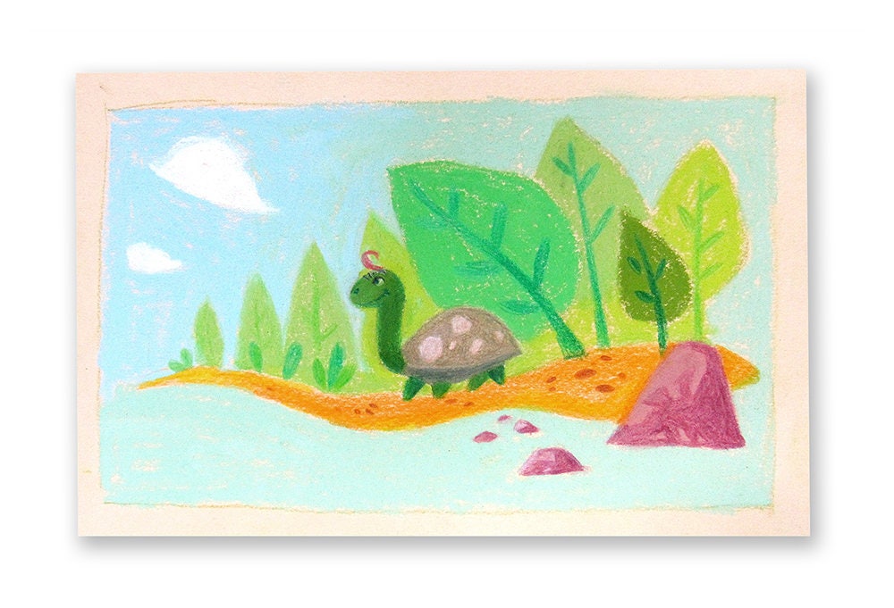 Tortue - Illustration Bois Décoration Chambre Enfant Pastel Art Artisanat Cadeau Enfant