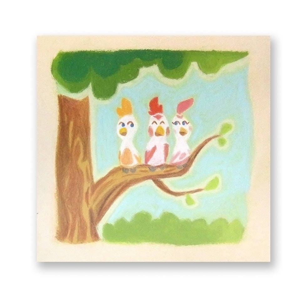 Petits Oiseaux - Illustration Bois Décoration Chambre Enfant Pastel Art Artisanat Cadeau Enfant