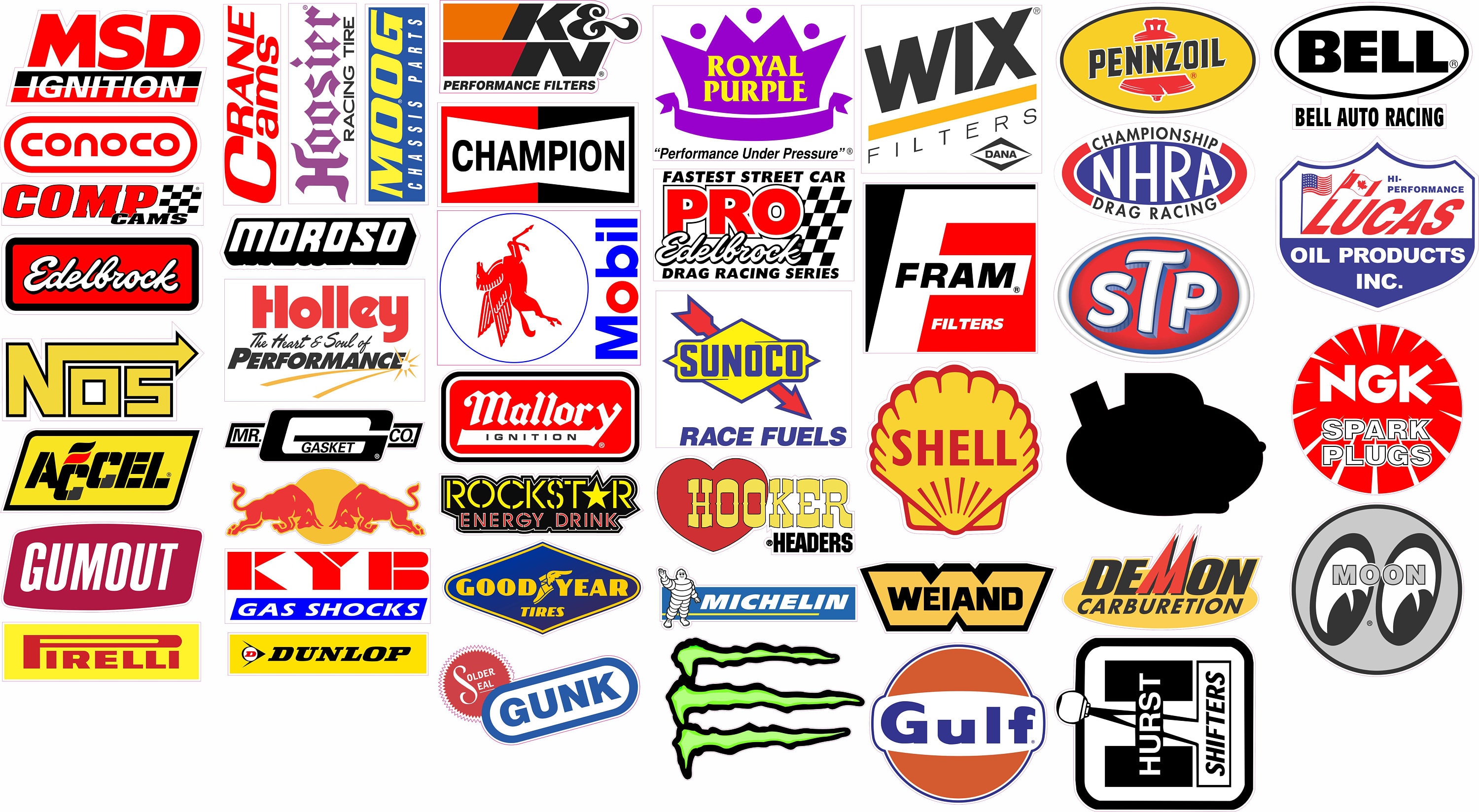 Racing Decals Stickers Drag Race NHRA Nascar Bumper Sticker Vinyl Decals - MEGA PACK - Total of 45 various sizes (around 3.5" each)