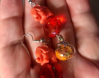 Coral/Orange Elephant Pierced Earrings