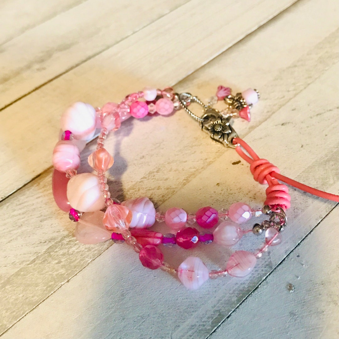 Pink Triplestrand Bracelet Etsy