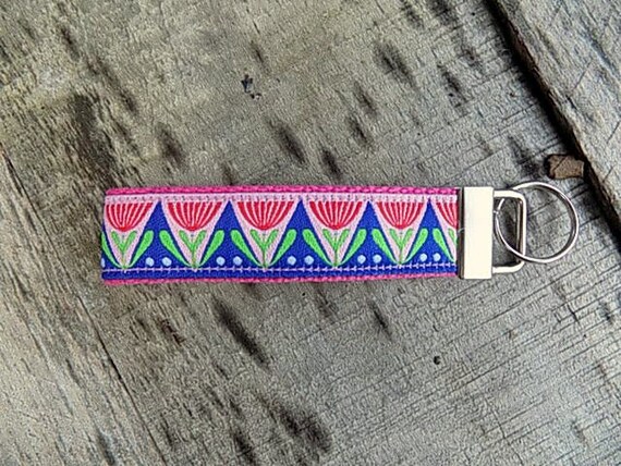 Hot Pink Camo Zig Zag Chevron Key Fob// Wristlet// Key Chain 1/" Hot Pink