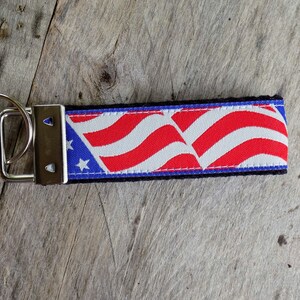 USA Flag Keychain - 100% Embroidered, Double-Sided Design With Steel Ring