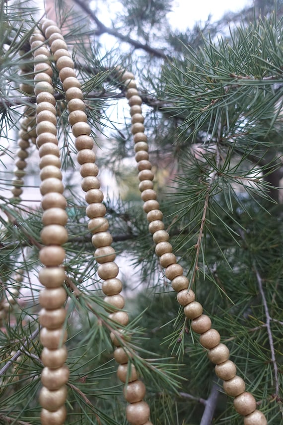 gold wood beads garland, tree ornaments