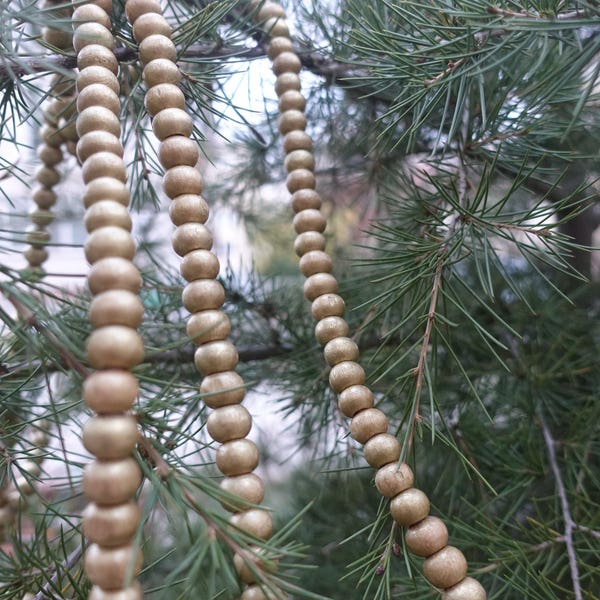 gold wood beads garland, tree ornaments