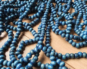 Blue wooden beads garland Christmas tree ornaments neutral home decor