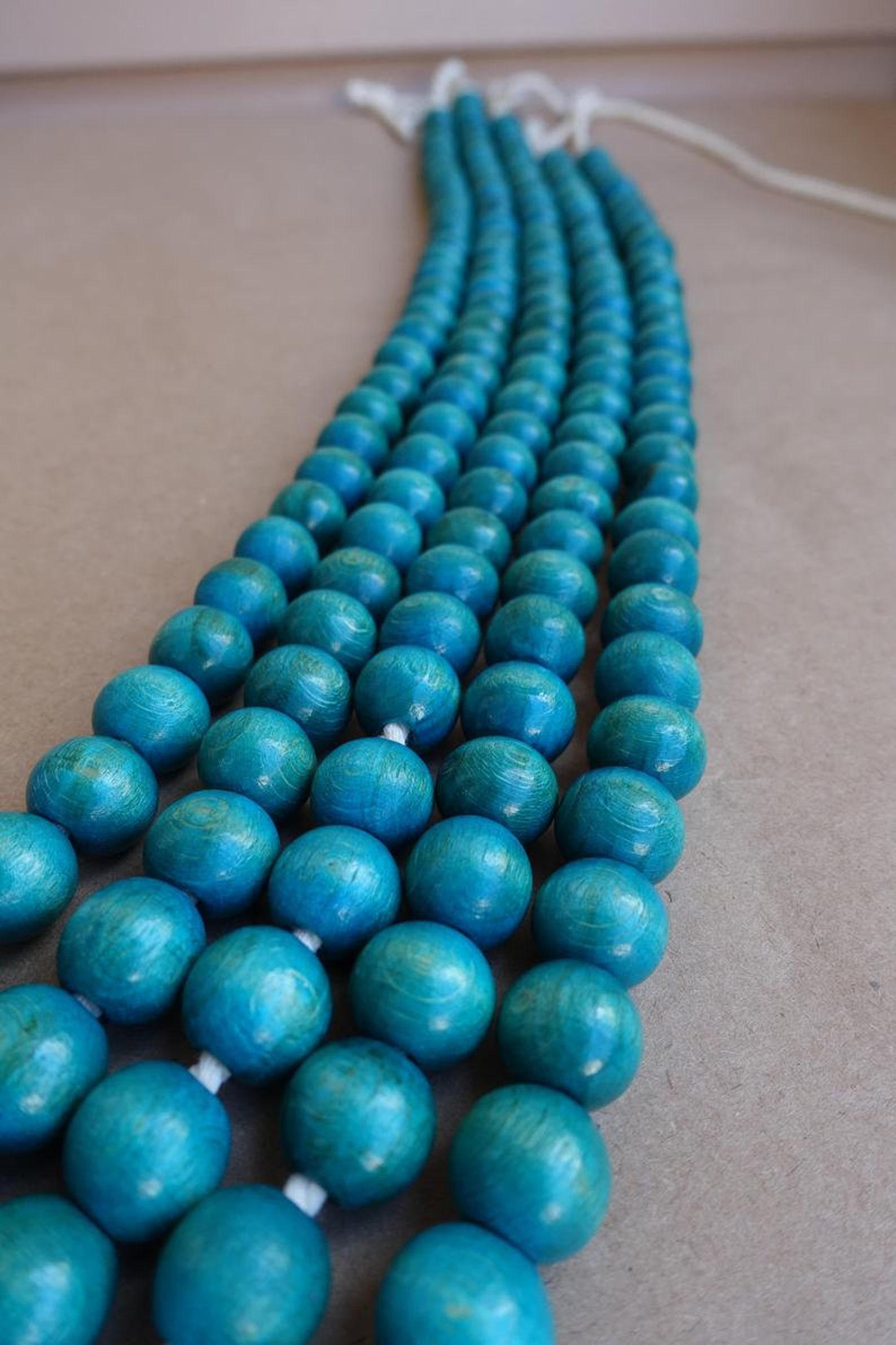 Blue Beaded Garland Wooden Macrame Beads Turquoise Natural Etsy