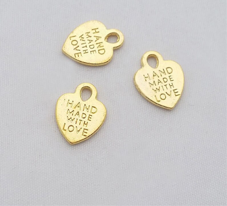 10PC Handmade with Love Heart Charms Gold Handmade Charms Etsy
