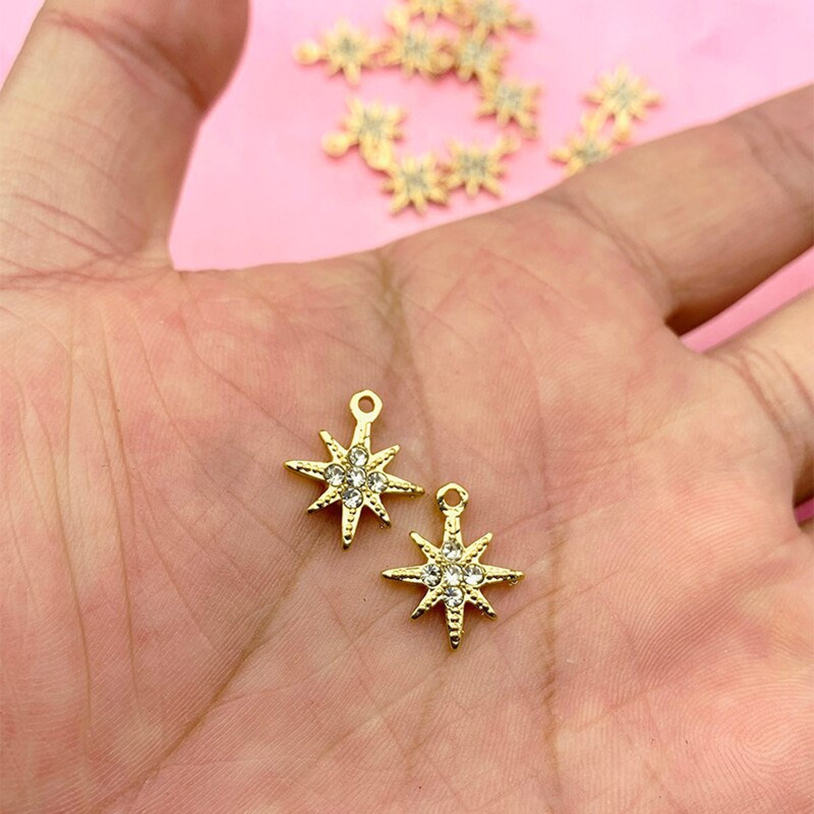 2PC 13mm North Star Charm Gold Star Charms Micro Pave CZ Etsy