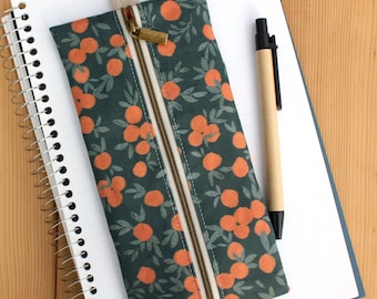 Clementine Journal Pen Pouch, Cute Oranges Zippered Pen Case, Bible, Planner or Diary Pen Pouch, Zippered Bookmark