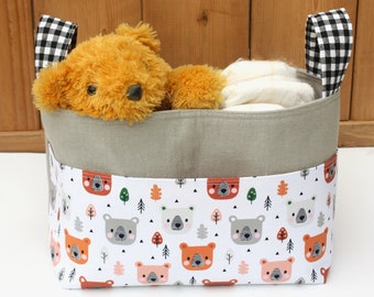 Diaper Caddy, Nursery Storage Basket, Large Basket with Baby Bears, Divided Basket, Baby Shower Gift Basket