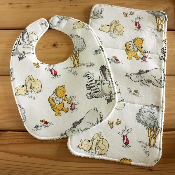 Winnie the Pooh Cotton and Terry Cloth Baby Bib and Burp Cloth Set