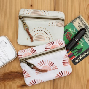 Tarjetero forrado con lona de algodón orgánico, estuche para auriculares Sunshine, bolsito pequeño con cremallera arcoíris, bonito monedero, tarjetero de regalo
