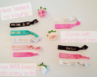 Hen Party Hair Ties Bachelorette Party Personalised Hen Party Favours Bride Tribe Bride Squad Team Bride Hair Tie Bracelets