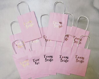 Team bride pink rose gold or Gold paper bags hen party favour gift bags - available to be personalised