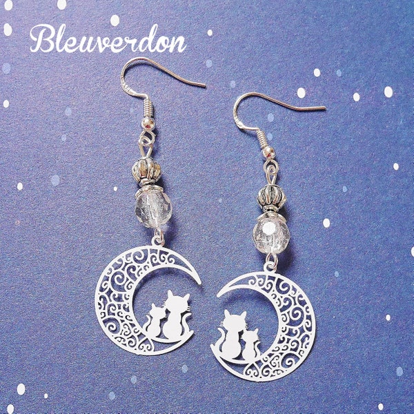 Watermarks and white cats moons earrings