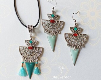 Ethnic geometric jewelry set: Necklace + earrings