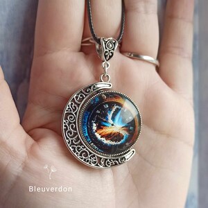 Månhalsband och dubbelsidig galaxklocka-cabochon