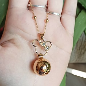 Golden pregnancy bola with rhinestones stainless steel chain
