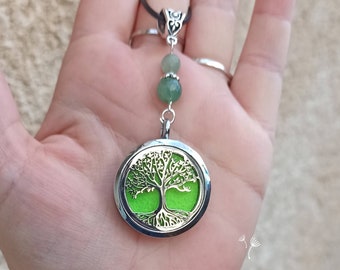 Tree of life aromatherapy necklace and aventurine beads. Original necklace. Gift idea.