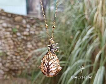 Pregnancy bola golden tree of life and swallow. Stainless steel chain